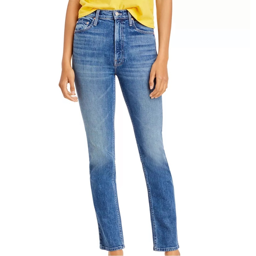 High-Rise Slim Straight Jeans in Medium Blue